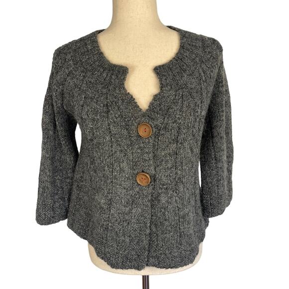 Free People Alpaca Wool Blend Button Front Cardigan Sweater Grey Medium - Picture 3 of 10